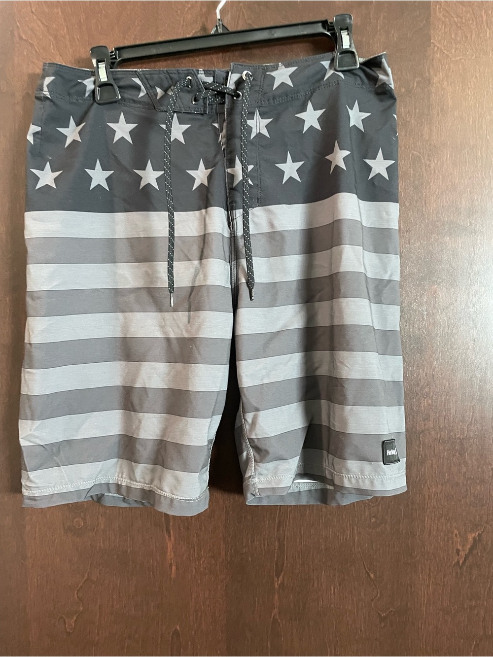 Hurley Gray & Black Star Stripe Swim Shorts Size 30 Board Shorts